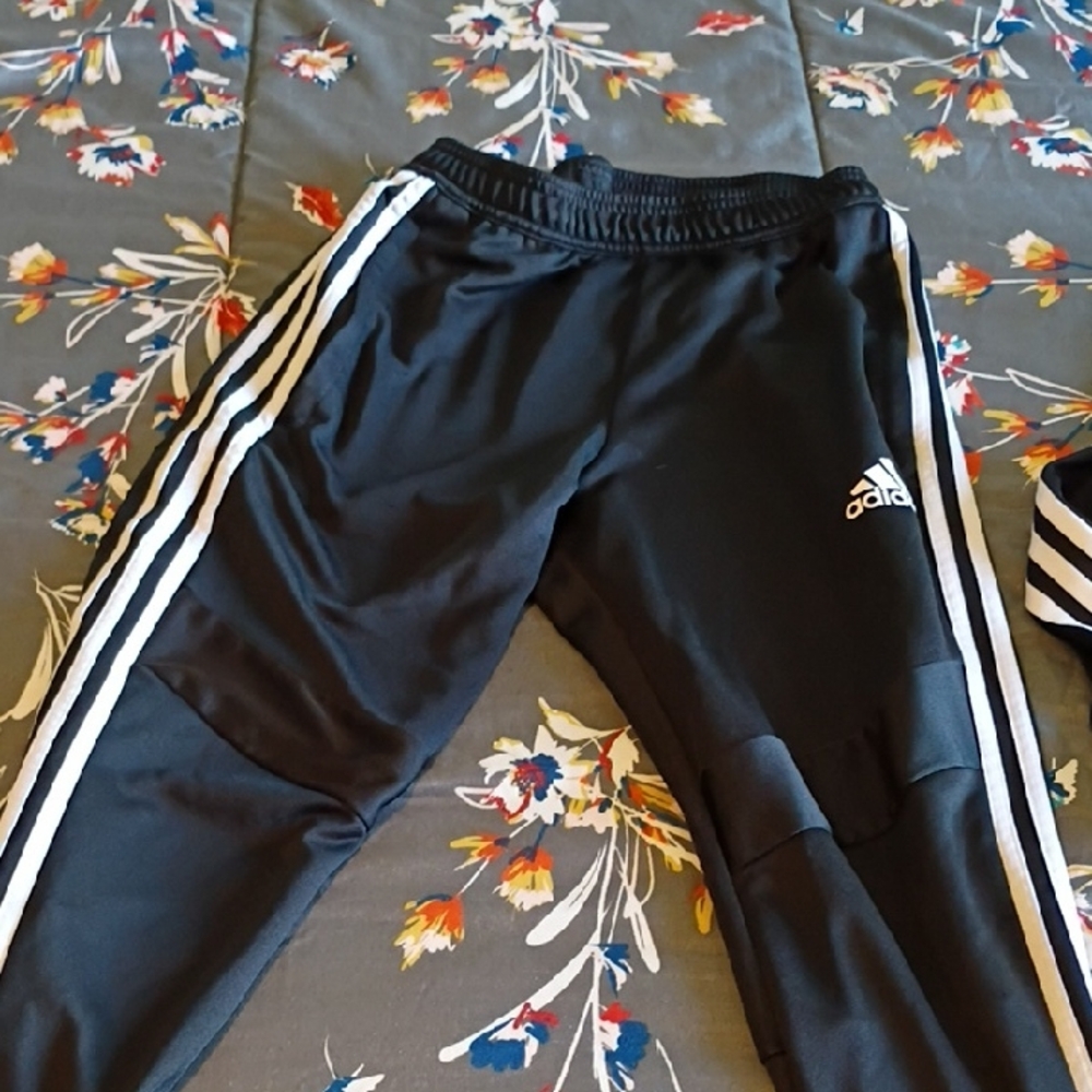 Adidas Black and White Sweatpants with Iconic Stripes